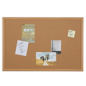 MyOfficeInnovations Standard Cork Bulletin Board Oak Finish Frame 3'W x 2'H 1682316 - 1 of 4