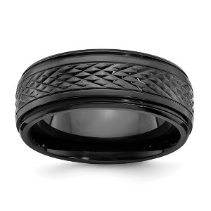 Black Bow Jewelry 8mm Black Zirconium Textured & Ridged Edge Standard Fit Band - 1 of 4