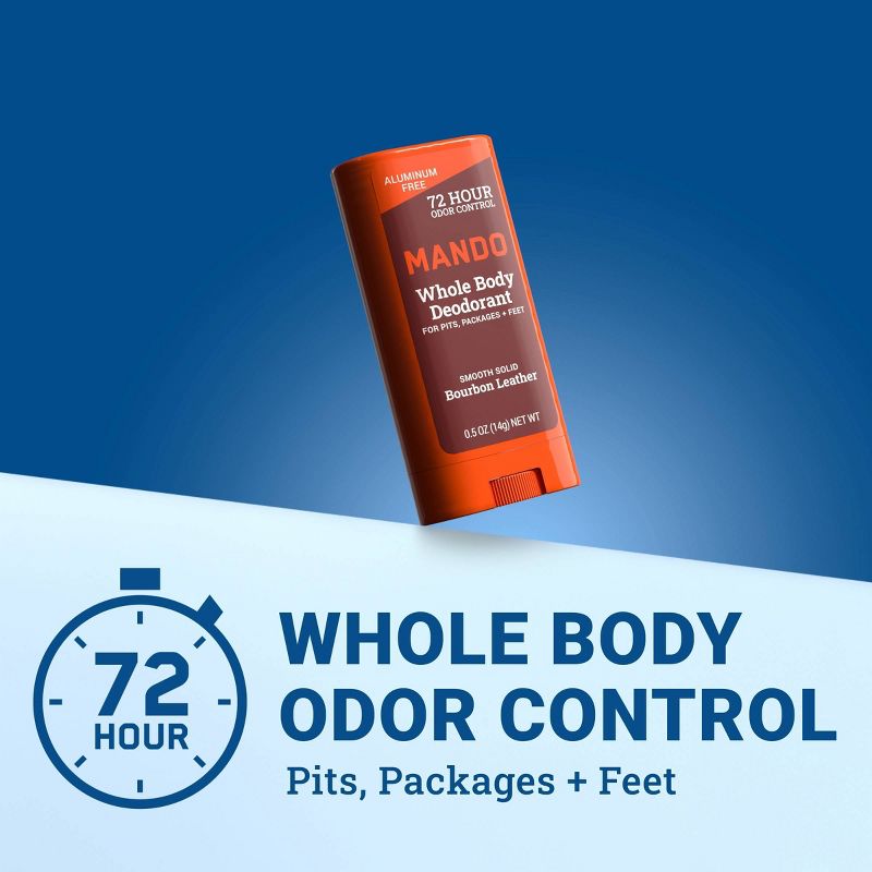 Mando Whole Body Deodorant - Men&#8217;s Aluminum-Free Smooth Solid Stick Deodorant - Bourbon Leather - Trial Size - 0.5oz, 4 of 10