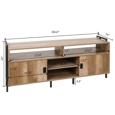 Modern Black and Light Oak 60" TV Stand with Cabinet Storage