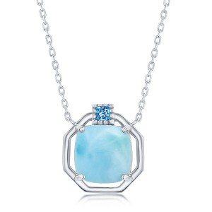 Caribbean Treasures Sterling Silver, Cushion-Cut Larimar with CZ Hexagon Necklace - Blue 16+2 Inch - 1 of 2