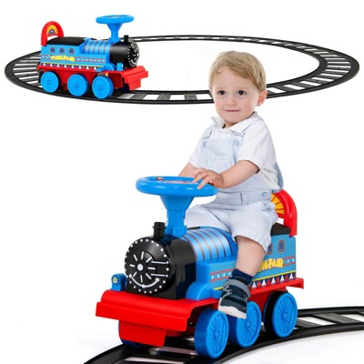 Costway 6V Electric Kids Ride On Train Motorized Train Toy w/ Track & 6 Wheels Navy