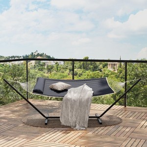 2-Person Hammock with Iron Stand - 475Lb Capacity, Portable, Polyester Net & Cotton Cushion for Garden & Camping - 1 of 4
