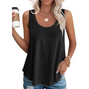 Womens Tank Tops Sleeveless Eyelet Embroidery Scoop Neck Loose Fit Casual Summer Flowy - 1 of 4