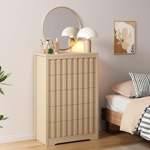 Dresser for Bedroom with 5 Drawers, 47.2" Wide Wood Dressers & chests of Drawers, Wooden Dresser TV Stand, Modern Storage Organizer Modern Dressers - 1 of 4