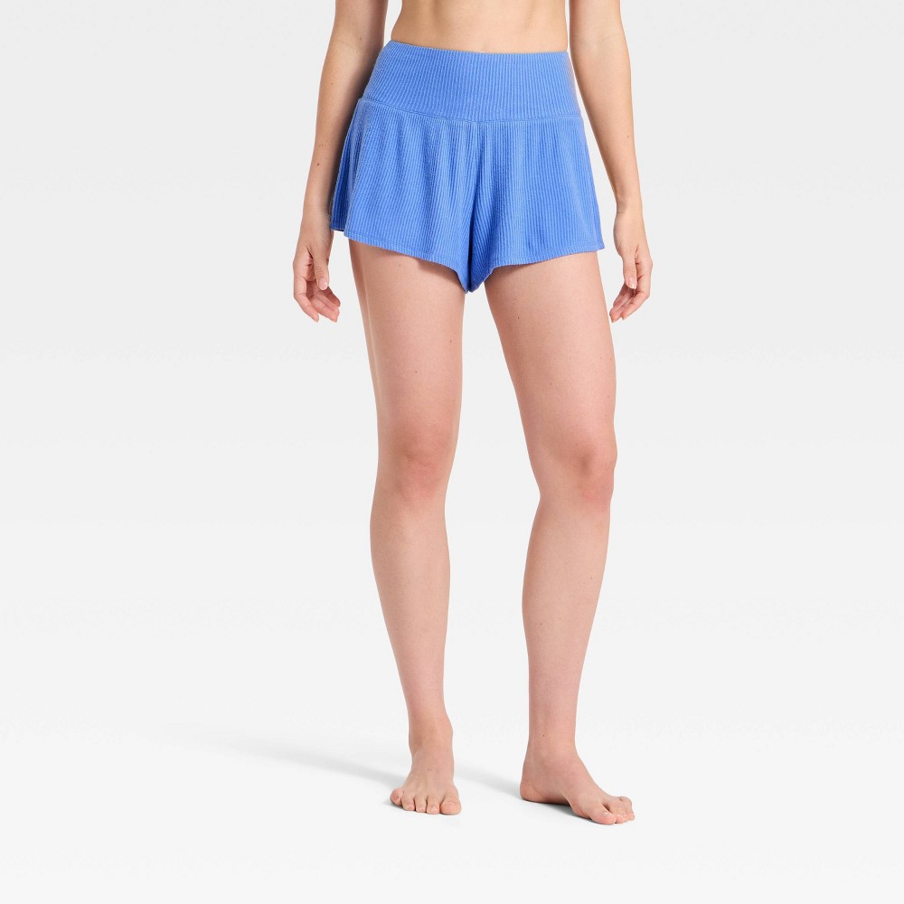 Women's Cozy Ribbed Wide Waistband Shorts - Auden™ Blue XS