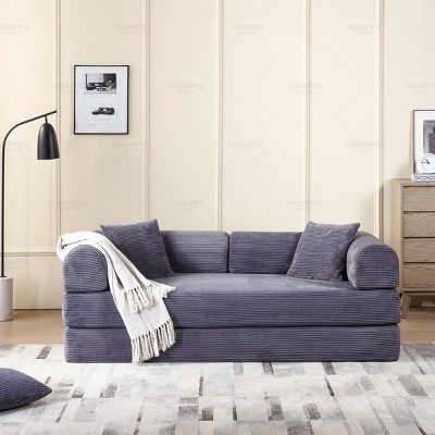 Convertible Sofa Couch with Cylindrical Pillows, Corduroy Folding Floor Sofa with Fixed-Shape Frame for Living Room-Maison Boucle