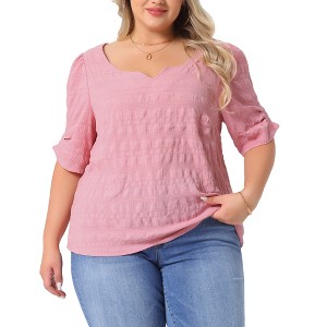 Agnes Orinda Women's Plus Size Notch V Neck Ruffle Short Sleeve Pleated Casual T-Shirts - 1 of 4