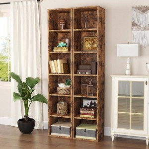 AOXUN Tall Narrow Bookshelf, 6-Tier Cube Display Rack, Modern Corner Bookshelf, Storage Cabinet for Home Office, Brown, 2 Pack - 1 of 4