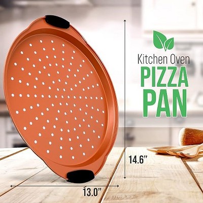NutriChef Copper Non-Stick Pizza Tray with Silicone Handles
