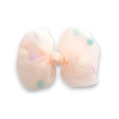 Summer Crystal - Tulle Bow with Pompoms Alligator Clip - 1 Pack