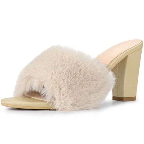 Perphy Women's Faux Fur Slip On Chunky Heels Slides Mules : Target