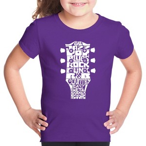 LA Pop Art Girl's Word Art T-shirt - Guitar Head Music Genres - 1 of 4