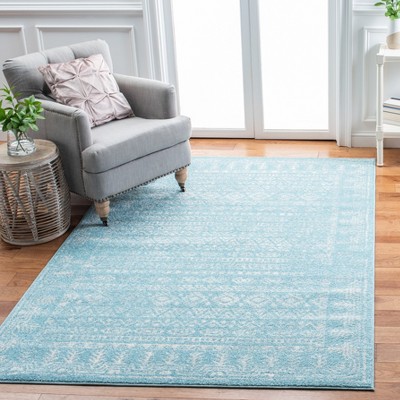 Aqua and Ivory Hand-knotted Rectangular Area Rug