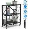 NewHome"3-Tier Foldable Storage Shelf with Lockable Wheels, Heavy Duty Collapsible Organizer for Home"BLACK - image 2 of 4