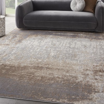 Modern Abstract Gray Synthetic 9' x 12' Easy-Care Area Rug