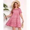 Women's Plus Size Lantern Sleeve Casual Ruffle Hem Loose Swing V Neck Tunic Mini Dress - 3 of 4