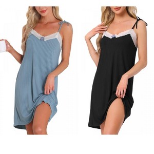 INSPIRE CHIC Women Nightgown Sleeveless Lace Trim Breathable Thigh Length Soft Sleepdress - 1 of 4