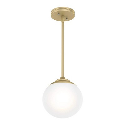 Hunter Fan Company 19018 Hepburn 1 Bulb Mid Century Frosted Globe Style Mini Hanging Pendant Indoor Light Fixture with Modern Gold Finish