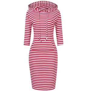 Women's Sweatshirt Dress 3/4 Sleeve Hoodie with Front Pocket Knee Length Slim Fit Pullover Hoodie Dress - 1 of 4