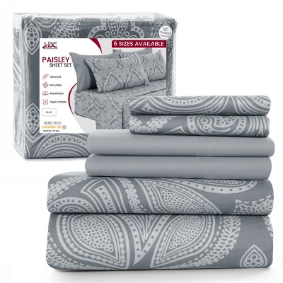 6 Piece Sheet Sets Paisley Printed Sheets Set Ultra Soft Deep Pocket Microfiber Bed Sheets - Lux Decor Collection
