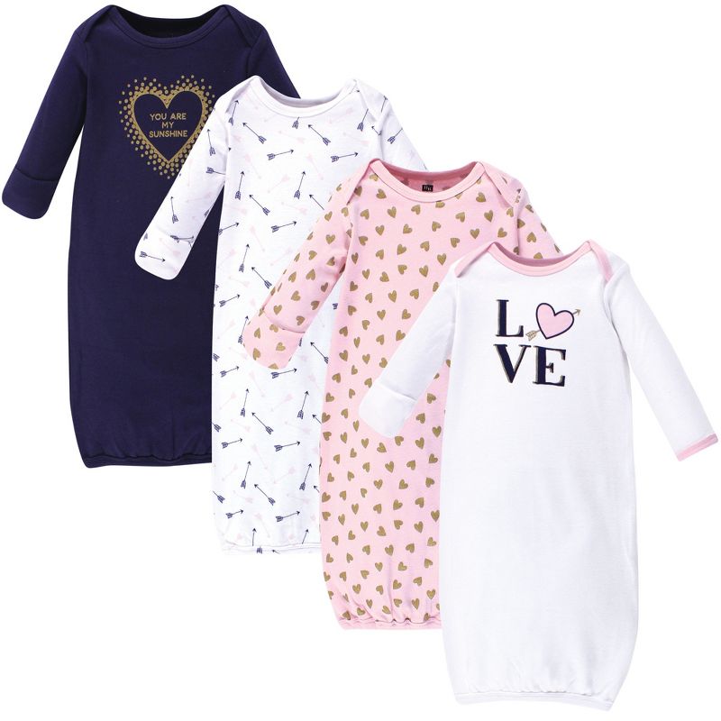 Hudson Baby Infant Girl Cotton Long-Sleeve Gowns 4pk, Love, 0-6 Months, 1 of 7