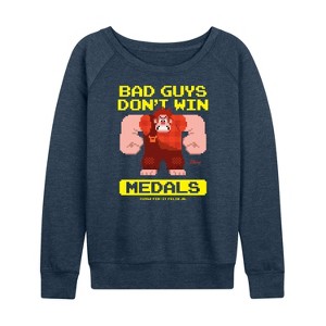 Women's - Disney - Bad Guys Don’t Win Medals Lightweight French Terry Wide Neck Long Sleeve Shirt - 1 of 4