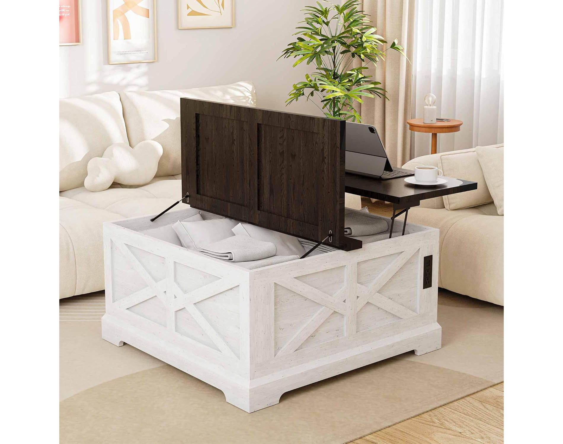 LAUSAINT HOME Lift-Top Coffee Table with Large Hidden Storage Compartment Square Coffee Table