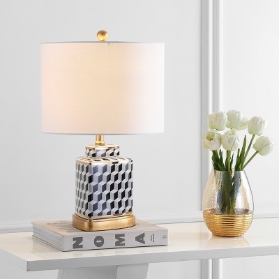 Alisha 21.5" Black and White Ceramic Table Lamp with Gold Accents