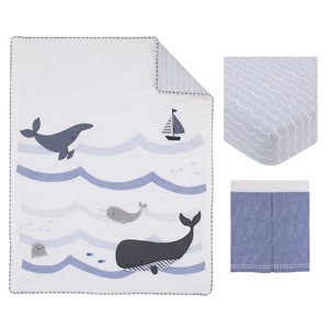 NoJo Marine Navy, Light Blue, Chambray, and White Ocean Friends 3 Piece Nursery Crib Bedding Set - Comforter, Fitted Crib Sheet, and Crib Skirt - 1 of 4