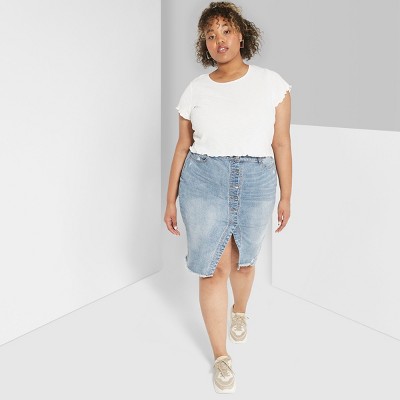 fitted denim midi skirt