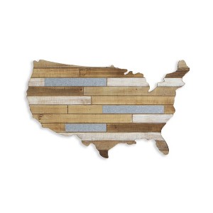 HomeRoots 19" X 31" Brown and Gray USA Wood and Metal Hanging Dimensional Sculpture - 1 of 4
