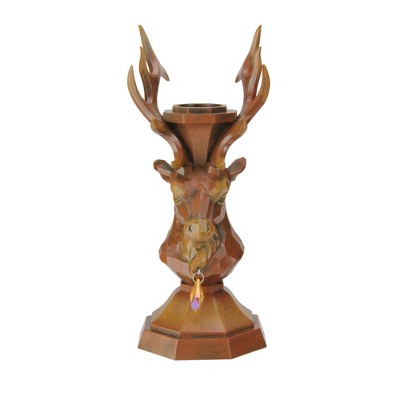 Roman 9" Faux Walnut Finish Deer Bust Christmas Taper Candle Holder - Brown