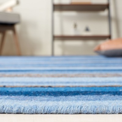 Hand-Woven Coastal Stripe Blue Wool 6' x 9' Area Rug
