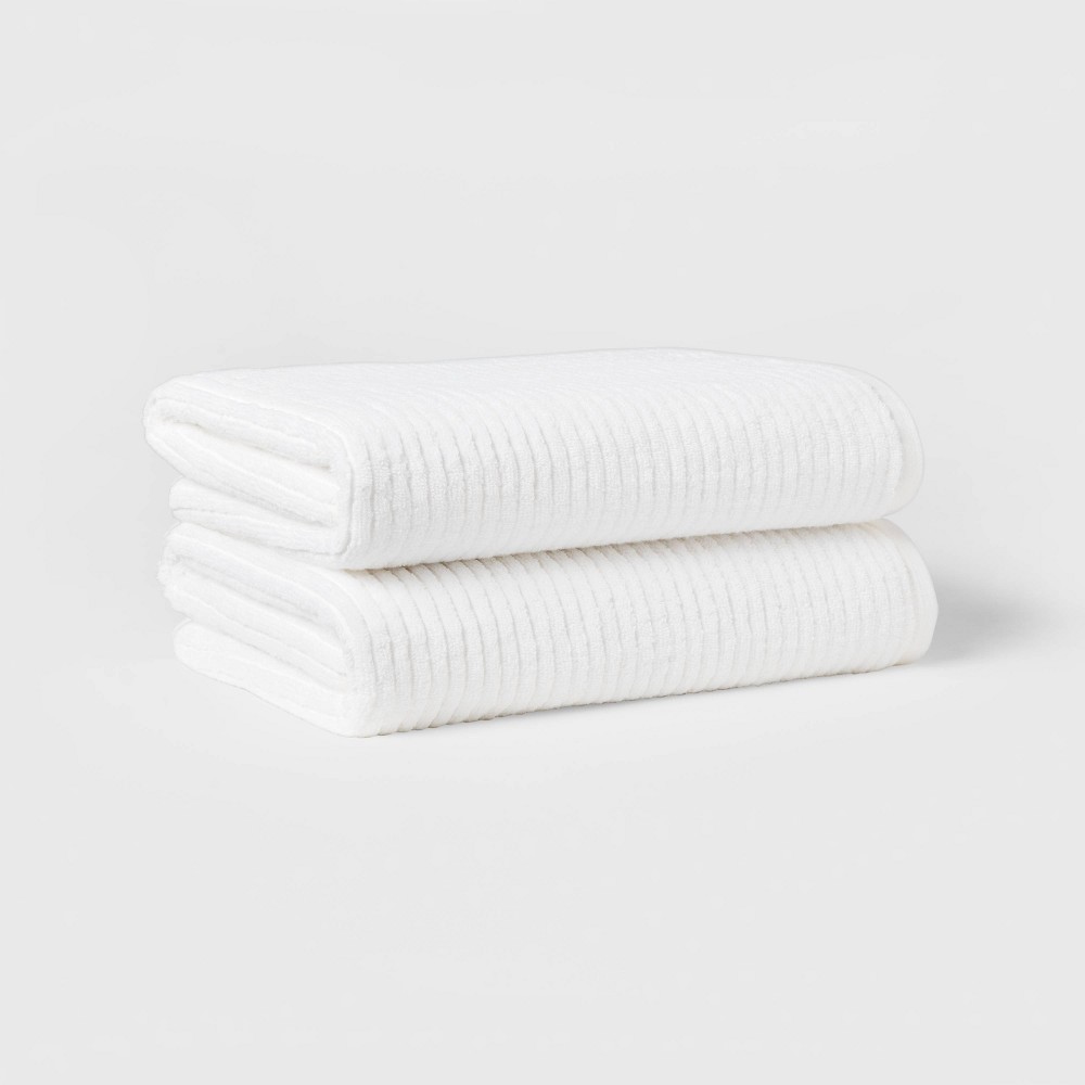 2pk Quick Dry Ribbed Bath Towel Set White - Threshold