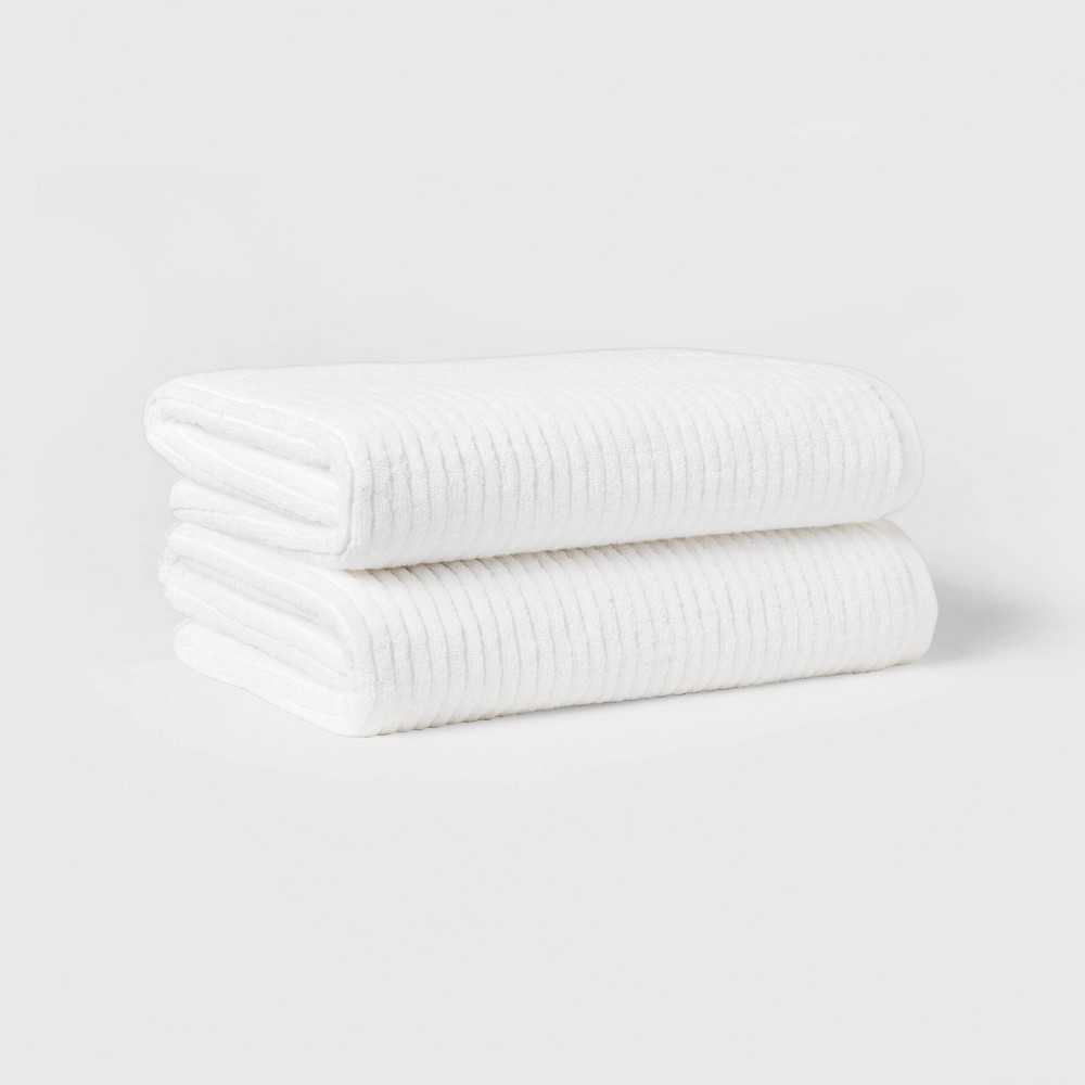 Photos - Towel 2pk Quick Dry Ribbed Bath  Set White - Threshold™