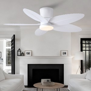 42 Inches Flush Mount Tropical Palm Leaf Ceiling Fan with Light and Remote APP Control for Living Room Bedroom - 1 of 4