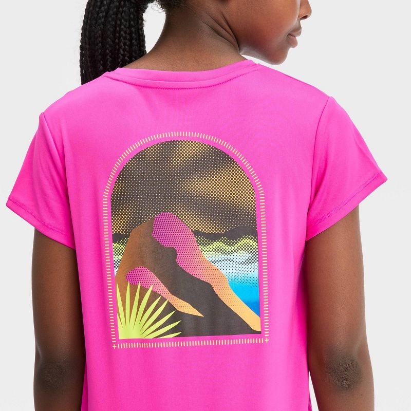 Girls' Short Sleeve 'Mountain' Graphic T-Shirt - All In Motion™ Pink, 3 of 5