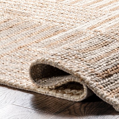 Ivory and Beige Braided Cotton Rectangular 8' x 10' Area Rug