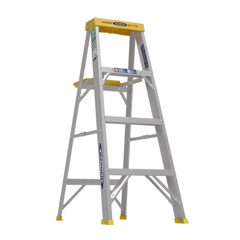 Werner 4 ft. H Aluminum Step Ladder Type II 225 lb. capacity, 1 of 2