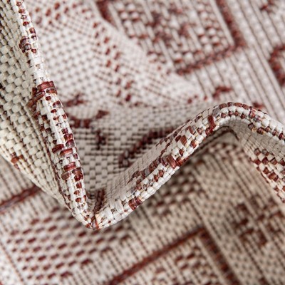 Rust Red Synthetic Medallion Outdoor Rectangular Rug