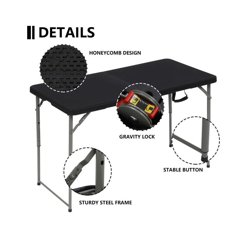 SUGIFT 4ft Portable Plastic Folding Tables for Home Garden Office Indoor Outdoor, Black, 4 of 8