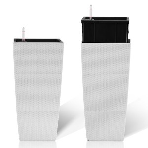 AZL1 Life Concept Planters Square Faux Rattan Planter with Automatic Watering System for Indoor and Outdoor Use, White, 11.02"*11.02"*22.6" - 1 of 4