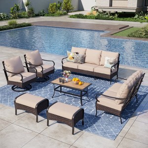 Captiva Designs 7pc Extra Large Metal and Rattan Outdoor Patio Conversation Set with Loveseat and Ottomans - 1 of 4