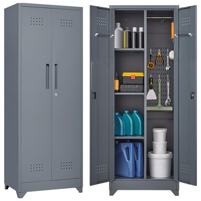 PDTEND 65" Utility Storage Cabinet with Locking Doors, Shelves & Hanging Rod