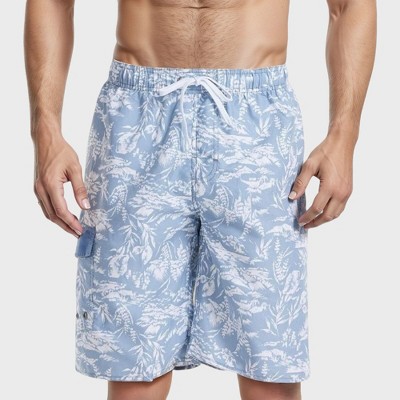 Anna-Kaci Swim Men's Tropical Print Swim Trunks with Adjustable Drawstring Waist and Cargo Pocket Detail