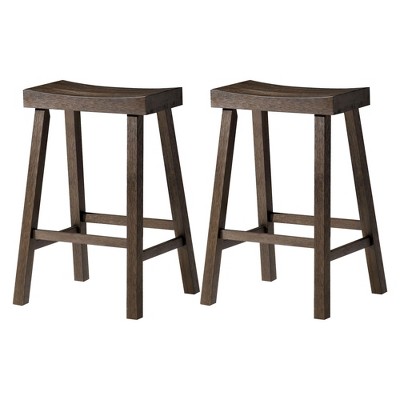 Maven Lane Vincent Backless Rectangular Saddle Kitchen Stool with Rustic Wood Top Seat, Set of 2