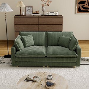Loveseat/3-seat Sectional Sofa Features a Deep Seat 4 Pillows Corduroy Serpentine Springs Solid Wood Frame Removable Footstool for Living Rooms - 1 of 4