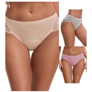 INSPIRE CHIC Women's Mid-Waisted Lace Briefs HI-Cut Period Leak Proof Ladies Underpants 3 Packs - 1 of 4
