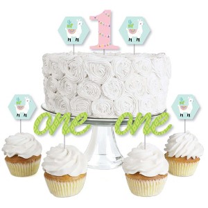 Big Dot of Happiness 1st Birthday Whole Llama Fun - Dessert Cupcake Toppers - Llama Fiesta First Birthday Party Clear Treat Picks - Set of 24 - 1 of 4